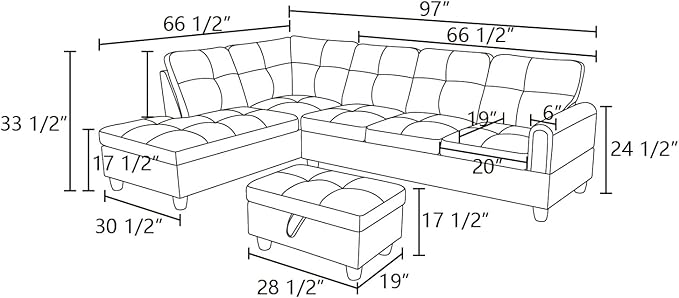 NicBex Modular L-Shaped Sectional Couches, 3-Piece Convertible Couch with Storage Ottoman, 4-Seat Comfy Sofa with Chaise for Living Room & Apartment, Blue