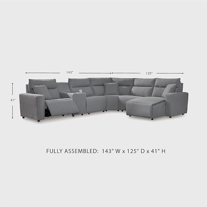 Signature Design by Ashley Modern ModMax II Stain Resistant L-Shape Right-Arm Facing 6-Piece Power Reclining Sectional with Adjustable Headrest and USB Charging Ports, Gray