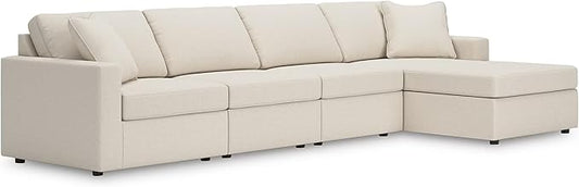 Signature Design by Ashley Modmax Stain Resistant Minimalist Modular Anti Sag Right-Arm Facing 4-Piece Sectional with Chaise, Loose Reversible Cushions and 2 Accent Pillows, White