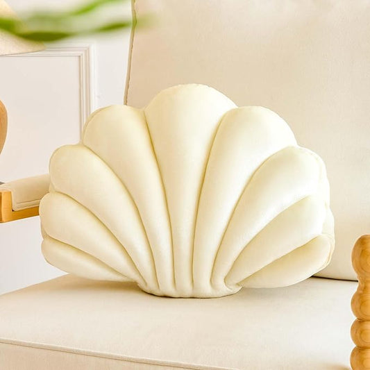 Lfsaaj Cream Seashell Throw Pillows, Shell Shaped Throw Pillows, 13 Inch Soft Velvet Home Decorative Pillow Plush Cushion for Bed Couch Living Sofa Room Decor Accent Throw Pillow