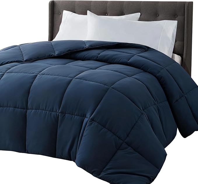COHOME California King Size Comforter, All-Season Quilted Down Alternative Duvet Insert, Luxury Hotel GentleSoft Comforter with Anti-Clump Tech & 8 Tabs - Reversible - Navy Blue 96 x104 inches