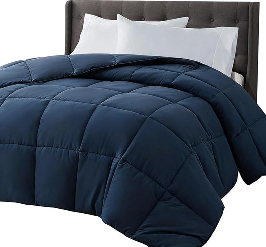 COHOME Full Size Cooling Comforter, All-Season Quilted Down Alternative Duvet Insert, Luxury Hotel Breathable GentleSoft Comforter with Anti-Clump Tech & 8 Tab - Reversible - Navy Blue 82"x86"