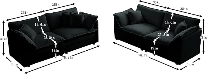 ERYE 2 PCS Oversized Living Room Sofa Sets Include Two Spacious Loveseats for 4-6 Persons, Modern Deep Seat Modular Cushions Sofa&Couch w/8 Pillows for Home,Apartment,Office