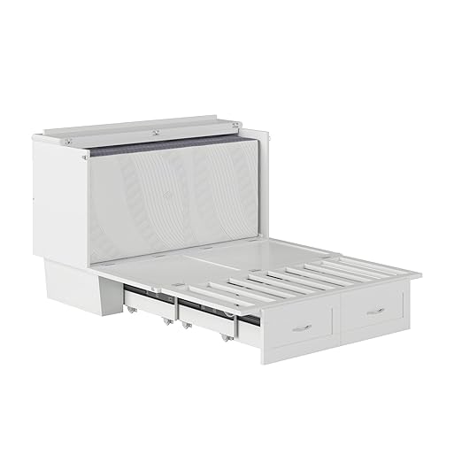 AFI, Chelsea Mid-Century Modern Full Wood Murphy Bed Chest with 6" Mattress, Storage Drawer & Built-in USB Charger, White