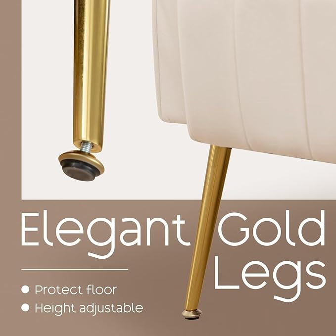 Modern Accent Chair Upholstered Living Room Chair,High Back Arm Chair with Metal Legs Lumbar Reading Chair for Bedroom, Apartment, Small Spaces Velvet Beige