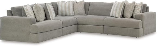 Signature Design by Ashley Casual Avaliyah L-Shape Symmetrical 5-Piece Sectional with Reversible Cushion and Armrest, Gray