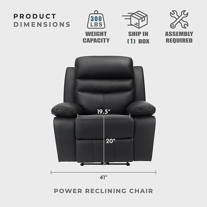 Lexicon Recliner Chair Living Room Leather Match Reclining Sofa Chair, Home Theater Seating, Wall Hugger Recliner, Power Recliner Sofa Chair for Living Room/Office/Apartment, Black
