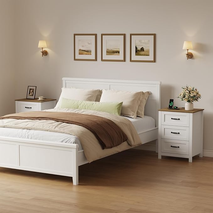 Farmhouse Nightstand with Charging Station and Hidden Drawer, 26" H Bedside Table with 4 Drawers, Night Stand for Bedroom, Home Office, White - Image 5