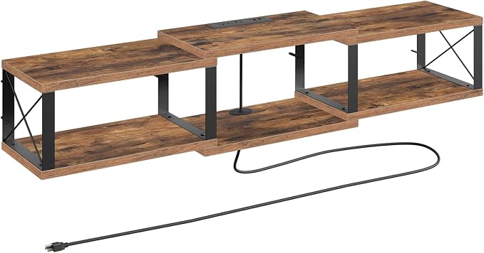 MAHANCRIS 43.7” Floating TV Stand with Power Outlet, Wall-Mounted Entertainment Center, Floating Metal Frame Media Console Shelf for Under TV Storage, for Living Room, Bedroom, Rustic Brown TVHR101E01 - Image 9