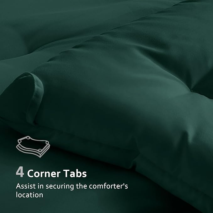 Comforters Full Size, All Season Quilted Bed Comforter, Ultra-Soft Down Alternative Duvet Insert with 4 Tabs, Lightweight Bedding Blanket - Machine Washable, Emerald Green