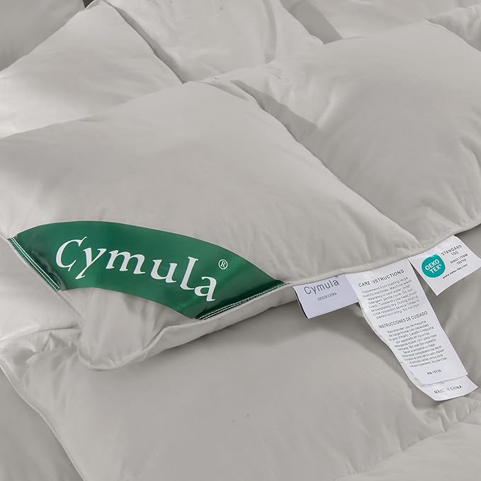 CYMULA King Size Feather Down Comforter - All Season Light Grey Duvet Insert, Lightweight Box Stitched, Fluffy Breathable, Ultra Soft Quiet Hotel Style with 8 Tabs(90" x 106")