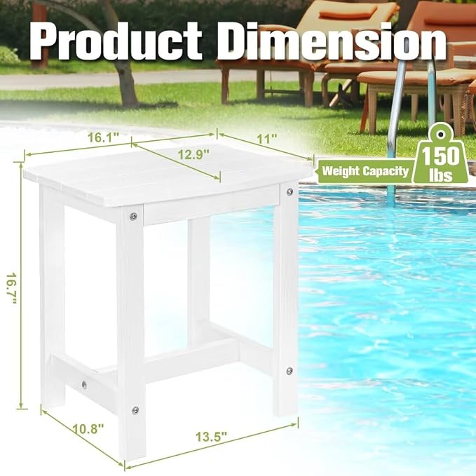 Y&M Outdoor Side Table, HIPS Adirondack Small Single Table, Waterproof Square Outside Table, Balcony Modern End Tables for Patio, Pool, Beach, Porch, Deck, Indoor or Outdoor Use, White - Image 3