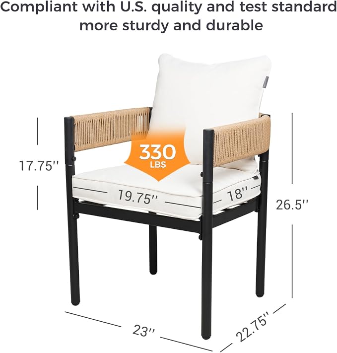 Grand patio 5-Piece Outdoor Dining Set for 4 with 1 Rectangle Expandable Table for 4-6 Person, Metal Woven Wicker Fixed Patio Chairs with Thickened Cushions for Yard, Poolside (Natural) - Image 6