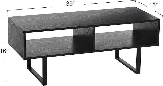 Household Essentials Jamestown TV Stand Coffee Table with Rectangular Storage Compartments Black Oak Wood Grain and Black Metal
