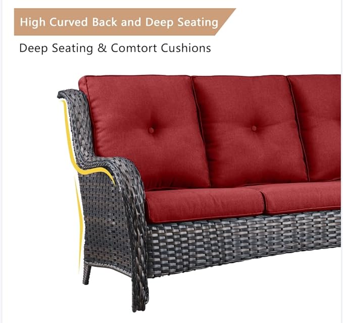 HUMMUH 7 Pieces Patio Furniture Set with Fire Pit Table Outdoor Conversation Set PE Wicker Patio Couch Swivel Glider Chairs Ottomans for Balcony Garden,Lawn,Deck