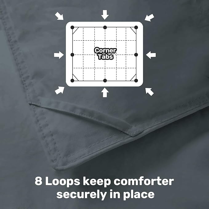 Goose Feather Comforter Queen Size, Duvet Insert All Season Queen, Bed Comforter Quilted Hotel Luxury Fluffy 100% Cotton Blanket with 8 Corner Tabs, 90 x 90 Inch, Grey, Machine Washable