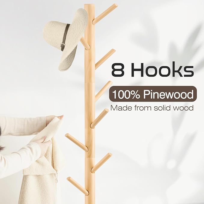 WANGMUXIA 2 PCS Coat Rack, Freestanding Coat Rack with 8 Hooks and 3 Adjustable Size Tree Coat Racks for Bedroom, Hallway, Entrance, Office, for Hats, Coats, Scarves, Handbags - Image 4
