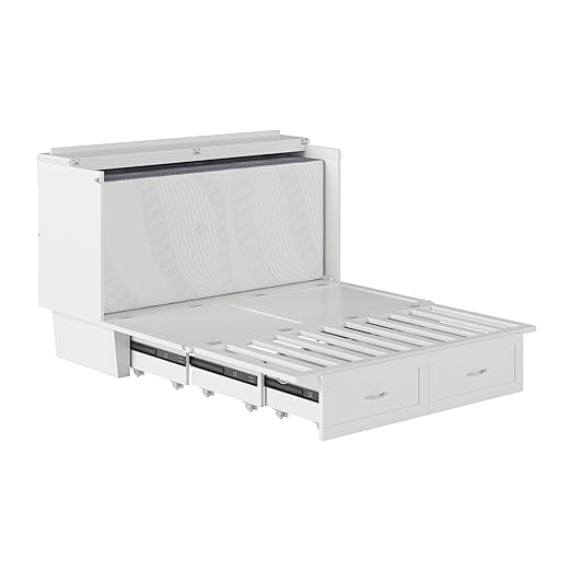 AFI, Chelsea Mid-Century Modern Queen Solid Wood Murphy Bed Chest with 6" Mattress, Storage Drawer & Built-in USB Charger, White