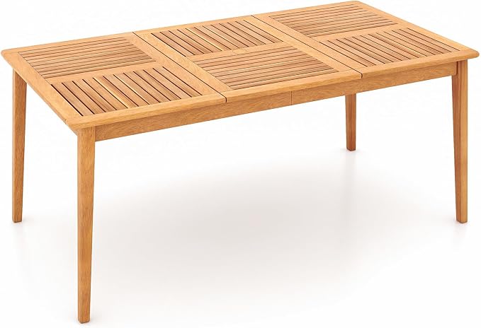 Tangkula 6-Person Outdoor Acacia Wood Dining Table, 67" x 35" Rectangular Dining Table with 1.96" Umbrella Hole, Outdoor Patio Table for Deck, Garden, Poolside and Backyard, Natural - Image 9
