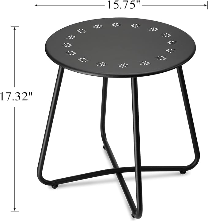 danpinera Outdoor Side Tables with Flower Cut Outs, Weather Resistant Steel Patio Side Table, Small Round Outdoor End Table Metal Side Table for Patio Yard Balcony Garden Black - Image 3