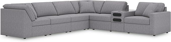 Signature Design by Ashley Modern Modmax Stain Resistant L-Shape Right-Arm Facing 7-Piece Sectional with Audio Console and Reversible Cushion, Gray