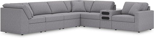 Signature Design by Ashley Modern Modmax Stain Resistant L-Shape Right-Arm Facing 7-Piece Sectional with Audio Console and Reversible Cushion, Gray