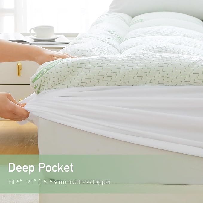 Extra Thick Mattress Topper Queen Size, Waterproof Soft Viscose Derived from Bamboo, Pillow Top Mattress Pad, Mattress Cover 1000GSM Filling with Deep Pocket for Back Pain Relief