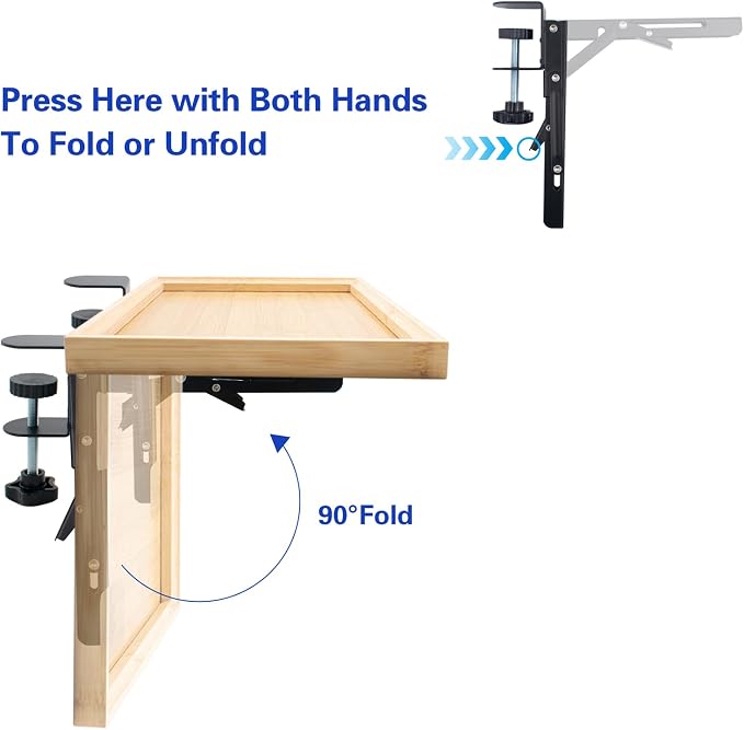 SnowTing Foldable Bedside Shelf, Metal Clip-On Mount and Bamboo Tray for Top Bunk, Side Bed Organizer Simple Nightstand for Home College Dorm Bunk Bed Table Shelf - Image 4