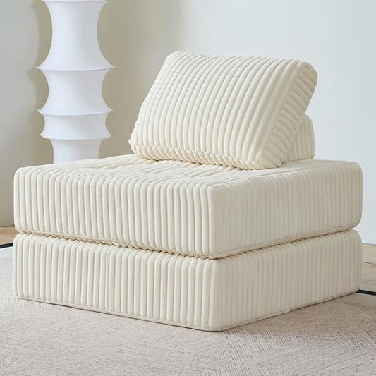 Convertible Floor Chair Bed, Foldable Foam Sofa Mattress with Support Pillow, Lightweight Single Fold Out Sleeper for Apartments, Dorms (Beige, Corduroy)