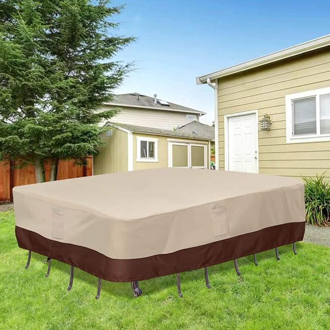 Vailge Waterproof Patio Furniture Set Cover with Padded Handles, Patio/Outdoor Table Cover, Patio/Outdoor Dining Rectangular Table Chairs Cover Small,Beige & Brown - Image 8