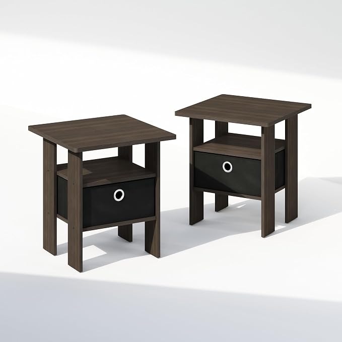 Furinno TIDUR Night Stand Set of 2, Open Shelf Design Nightstand with Storage Bin, Bedside Table, End Table, Side Table, for Bedroom, Closet, Dorm, Dark Brown - Image 5