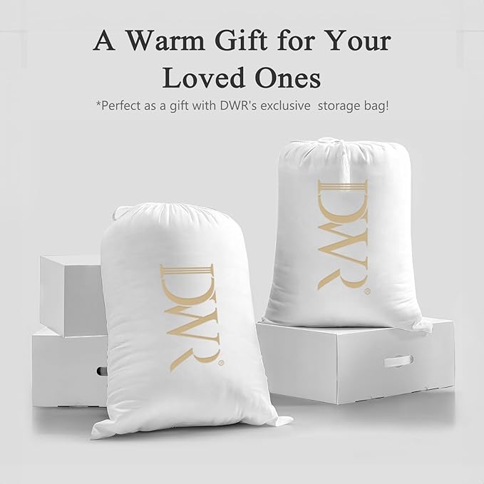 DWR Superior Luxury Feather Down Comforter Oversized Full/Queen Size, Ultra-Soft Rose-Silk Cotton-Blend Fabric, High FP All Season Medium Warmth Bed Duvet Insert(98"x98", White)