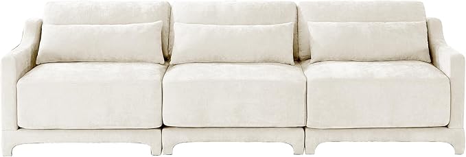 Ball & Cast 105.9” Modular Sectional Sofa, Comfy Cloud Couch with Lumbar Pillows, Deep Seat Chenille Modular Sofa, Sectional Couches for Living Room, Bedroom and Apartment, Beige