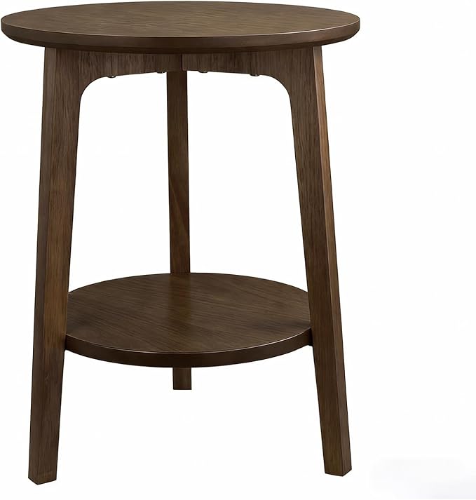 2-Tier Round Coffee Table Wood Nesting Side Table (Walnut Side Table, 16x16x20)