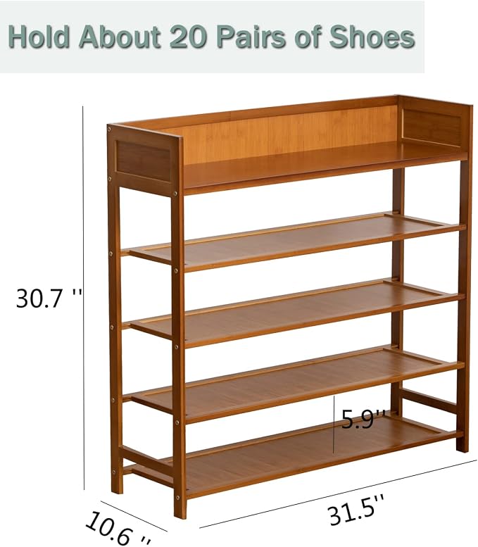 latifolia Bamboo Shoe Rack, 5-Tier Shoe Rack Organizer for Entryway, Living Room(Brown, 31.4''L) - Image 3