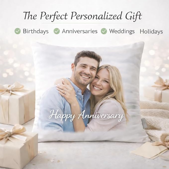 Personalized Photo Pillow – Custom Picture Cushion with Your Image for Birthdays, Anniversaries, Weddings, and Home Décor