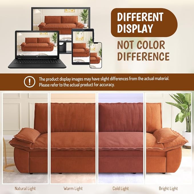 KEIKI 73.2" Queen Convertible Sofa Bed, 3-in-1 Corduroy Pull-Out Sleeper Loveseat Couch with Chaise Lounge Comfort, Modern Futon Sofa for Home Theater, Apartments, Studios & Small Living Spaces