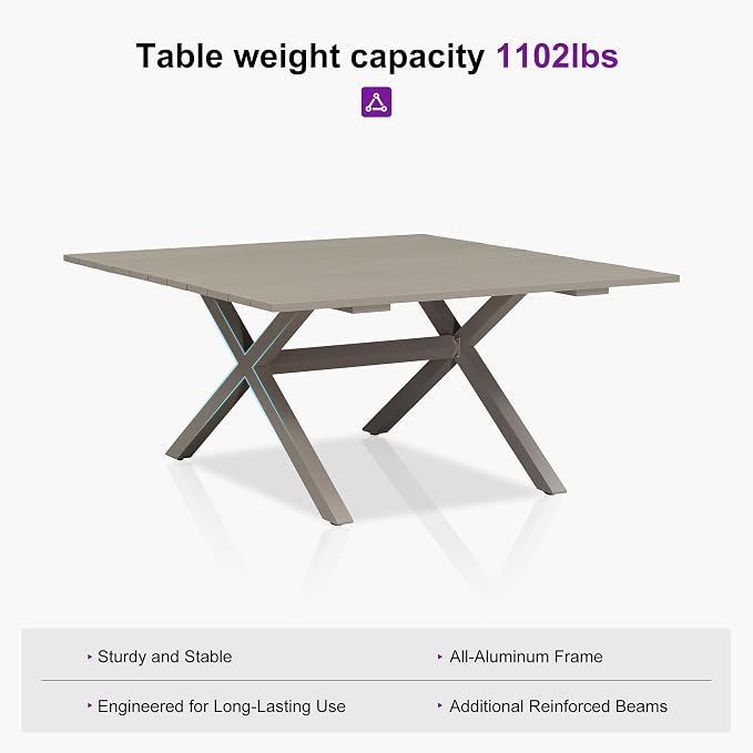 PURPLE LEAF Outdoor Dining Set for 8 All-Weather 9 Piece Patio Aluminium Dining Large Square Table and Rope Weave Chairs Included Cushions for Backyard Deck Indoor Patio Furniture Set Champagne - Image 6