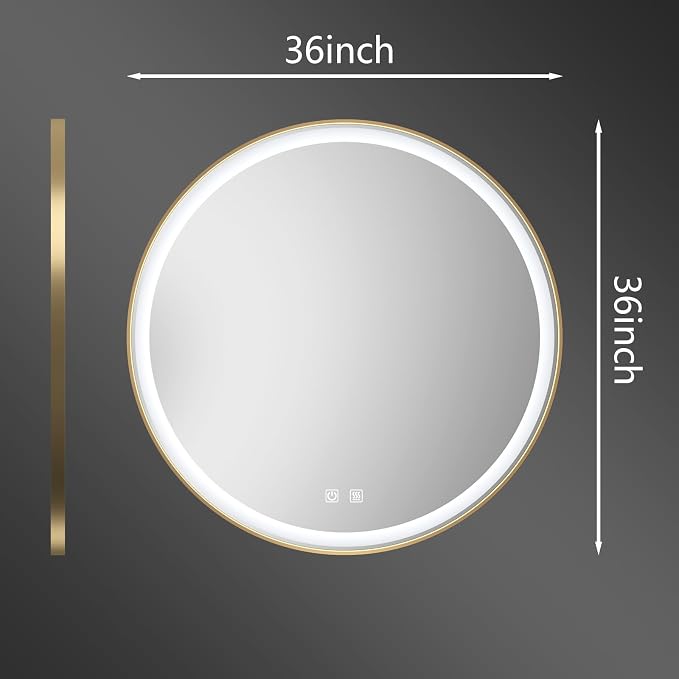 Itrue 36 Inch LED Bathroom Round Mirror, Gold Metal Frame, Adjustable Color Temp & Brightness,Anti-Fog,Shatter-Proof Tempered Vanity Mirror for Wall - Image 5