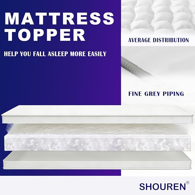 SHOUREN Memory Foam Mattress Topper King for Back Pain Relief, 2~3In Thick Plush Gel Foam Bed Topper 1700 GSM, Smooth & Supportive Pressure Relief, 80" x 78"