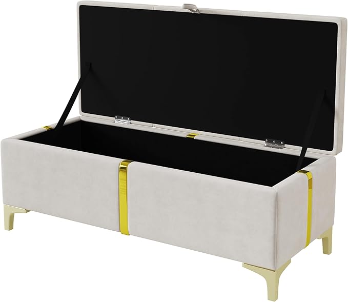 Harper & Bright Designs Queen Size Platform Bed with Lift Up Storage and Ottoman Bench, Velvet Upholstered Queen Bed Frame with Headboard, 2-Pieces Queen Bedroom Sets, Easy Assemble, Beige