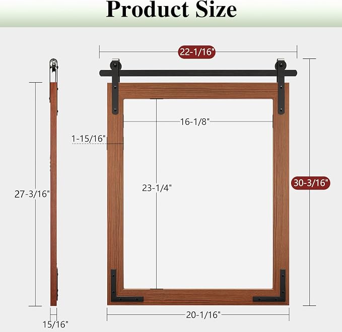 Farmhouse Mirror for Wall, 22x30 Inch Brown Wood Framed Rectangle Bathroom Vanity Mirror, Barn Door Style Mirrors Decor Mirror for Living Room Bedroom Entryway - Image 6
