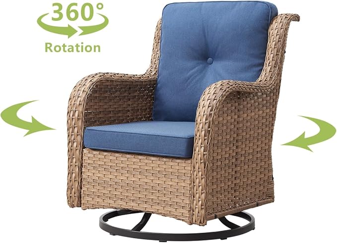 HUMMUH Patio Furniture 7 Pieces Outdoor Furniture Set PE Wicker Patio Couch with Swivel Rocker Chairs,Patio Ottomans,Outdoor Tables, Yellow/Blue
