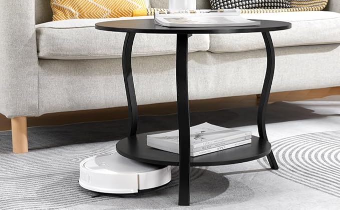 Small Round Coffee Table with Open Storage,23" 2-Tier Coffee Side Tables for Small Space, Accent Center Table Circle Sofa End Table with Wooden Table Top for Living Room Bedroom Apartment,Black