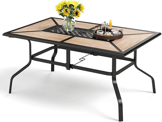 PHI VILLA Outdoor Dining Table for 6, Rectangular Metal Wrought Iron Table with Polywood Tabletop and Umbrella Hole, Large Heavy-Duty Furniture for Patio, Deck, Yard, Porch by PHIVILLA