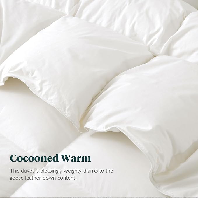 Feathers & Down Comforter, Organic Duvet Insert, 100% Cotton Shell, Ethically-sourced Feathers and Down Filler, All Season Warm, Oversized Queen Size, White