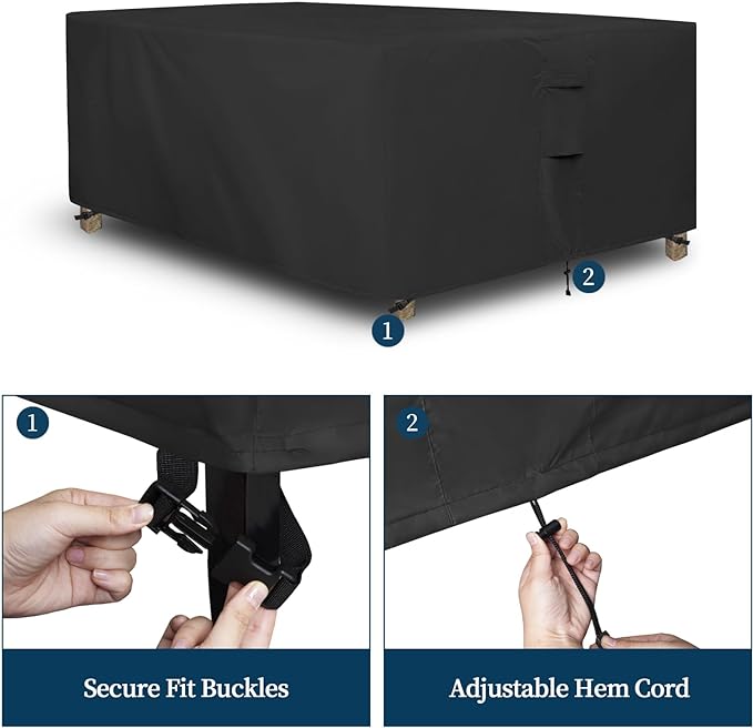 Easy-Going Square Patio Furniture Cover Waterproof Outdoor Dining Table and Chair Cover Anti-UV Outside Sectional Sofa Set Covers (76"L x 76"W x 28"H, Black) - Image 5