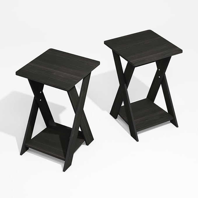 Furinno Modern Simplistic Side Table Set of 2, X-Legs End Table with Open Shelf, Criss-Crossed Night Stand, Bedside Table, for Living Room, Bedroom, Black Espresso - Image 5