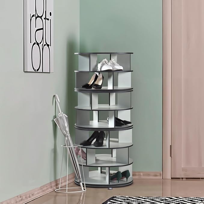 Kings Brand Furniture - 7-Tier Rotating Shoe Rack, 360° Revolving Lazy Susan Spinning Shoe Rack Tower Storage Organizer for Closet Entryway Bedroom Hallway, Green - Image 6