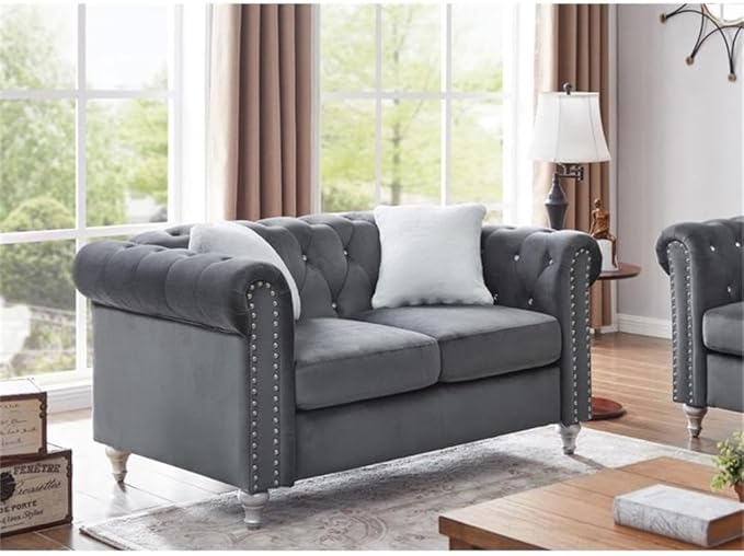 Glory Furniture Raisa Velvet Loveseat in Gray